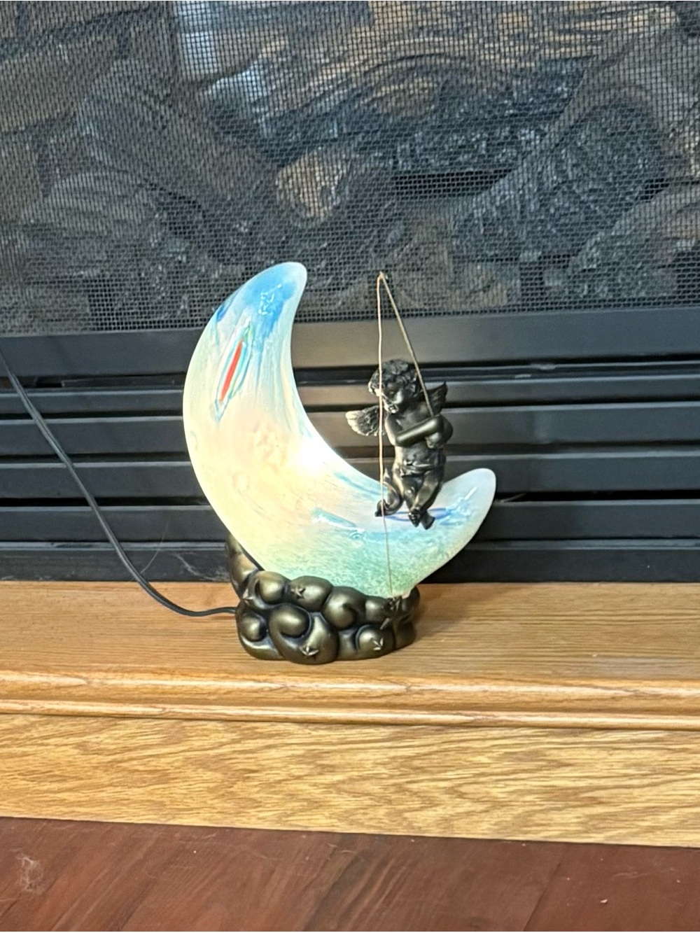 Cherub Moon Table Lamp - Iridescent Blue and Bronze Accent